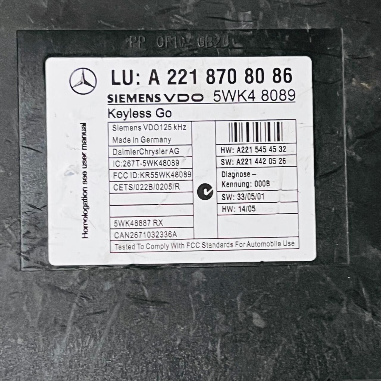 2007-2010 Mercedes-Benz Engine Control Unit ECU - A2218708086 / 5WK48089