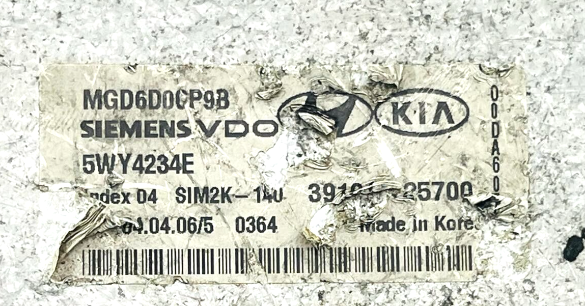 3910125700 usado ECU MGD6D0CP9B para Kia Lotze 2005 ~ 2008 5WY4234E