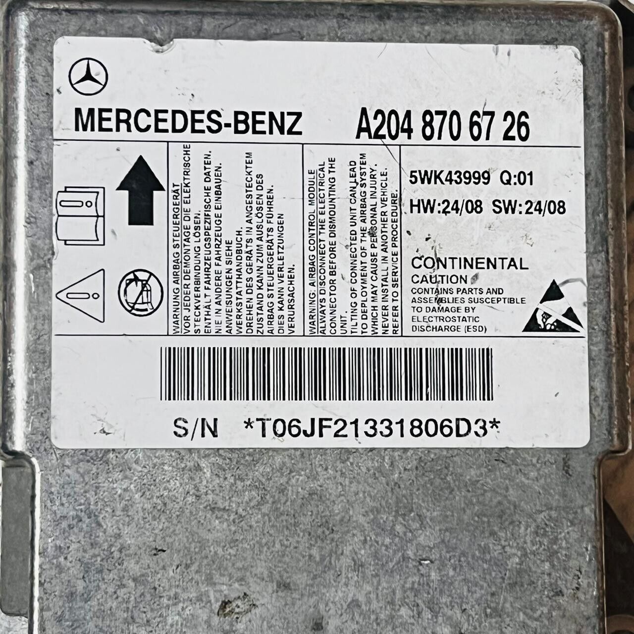 2008 Mercedes-Benz C63 AMG W204 Airbug Control Module - A2048706726 / 5WK43999