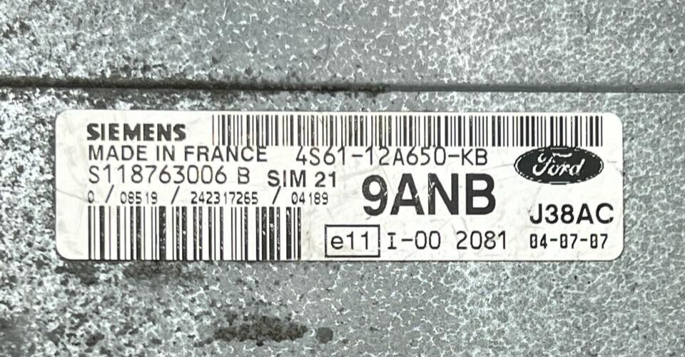 FORD S118763006B SIM 21 FORD 4S61-12A650-KB COMPUTER