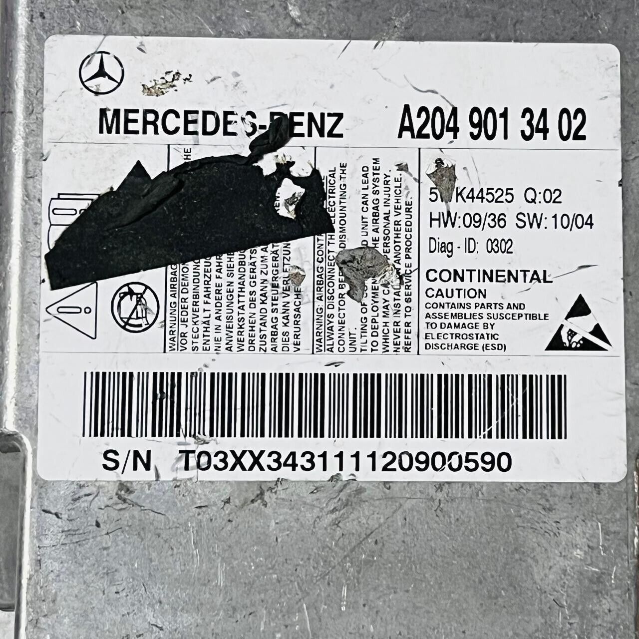 2011 Mercedes-Benz W204 Airbug Control Module - A2049013402 / 5WK44525